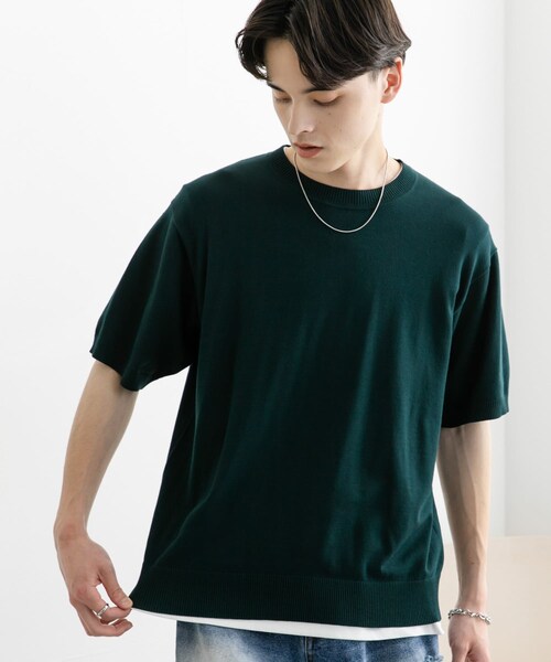 SENSE OF PLACE by URBAN RESEARCH(センスオブプレイスバイアーバンリサーチ)の「クルーネックニットショートスリーブTシャツ(ニット/セーター・メンズ・BLACK/BROWN/GREEN・M/L)」の3枚目の写真