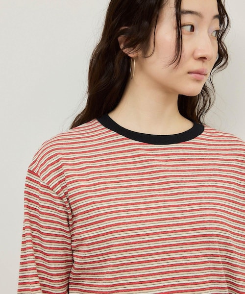 ADAM ET ROPE'(アダムエロペ)の「【BATONER for ADAM ET ROPE'】別注HIGH GAUGE BORDER LS T-SHIRT(Tシャツ/カットソー・レディース・グレー/レッド・F)」の9枚目の写真