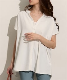 nissen | バンドカラー　フレンチスリーブシャツ(シャツ/ブラウス)