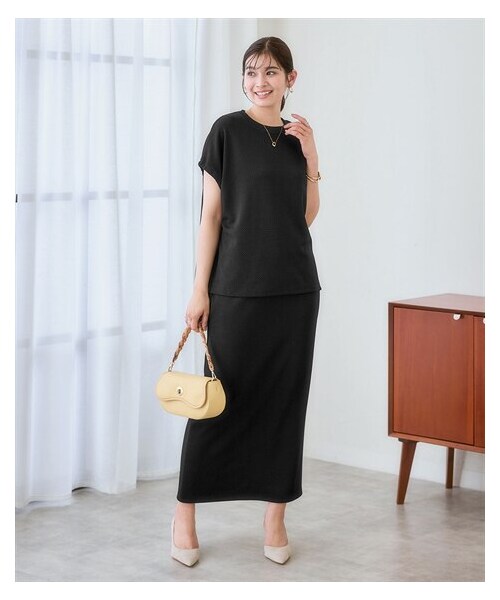 nissen（ニッセン）の「ふくれジャガードセットアップ(袖口リボントップス＋タイトスカート)（Tシャツ/カットソー・レディース・カーキ/モカ/チャコールグレー/黒・S/M/L/LL/3L/4L/5L/6L）」の8枚目の写真