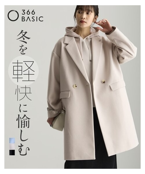 nissen（ニッセン）の「＜大きいサイズ＞ 軽やかフェイクウールチェスターコート（ジャケット/アウター・レディース・黒/パステルブルー/アイボリー・L/LL/3L/4L/5L/6L/8L/10L）」の2枚目の写真