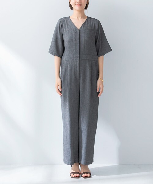 URBAN RESEARCH ROSSO（アーバンリサーチロッソ）の「リネンライク5分袖オールインワン（つなぎ/オールインワン・レディース・BLACK/BEIGE・36/38）」の10枚目の写真