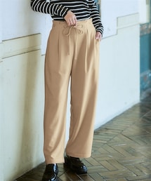 SMILE LAND | ＜大きいサイズ＞ やわらか素材リボンデザインストレートパンツ（９分丈）（セットアップ対応）(その他パンツ)
