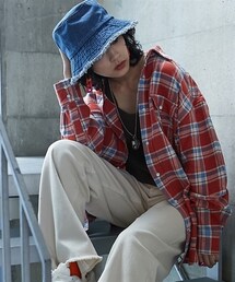 GEVS. | 大きいサイズ綿100％チェックチュニックシャツGEVS.(シャツ/ブラウス)