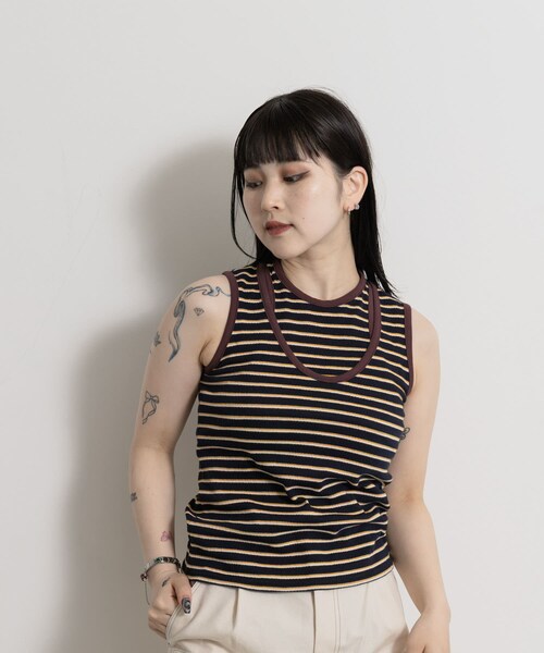 THE GOODLAND MARKET（ザグッドランドマーケット）の「&her　Border Tank（タンクトップ・レディース・GRAY/BROWN・FREE）」の14枚目の写真