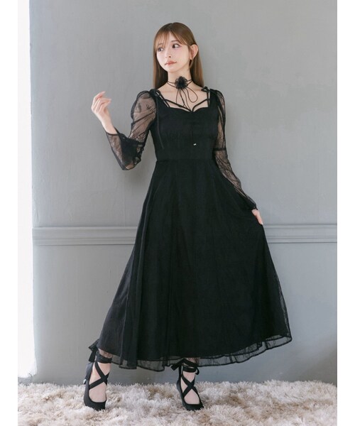 EATME（イートミー）の「リボンショルダーレースワンピース（ドレス・レディース・グレー/ブラック/ベージュ・S/M）」の8枚目の写真