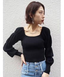 EMODA | シャーリングスリーブショートニット(ニット/セーター)