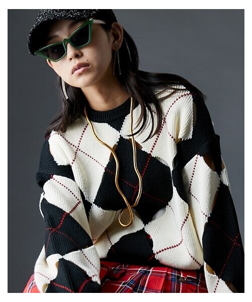 nissen（ニッセン）の「オープンワークアーガイルニットプルオーバー