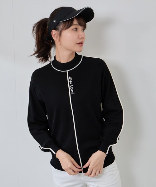 ROPE'（ロペ）の「ライン使いパフスリーブ長袖ニット［一部WEB限定カラー］（ニット/セーター・レディース・ブラック/グリーン系/ピンク系/グレー・L/M/S）」の3枚目の写真