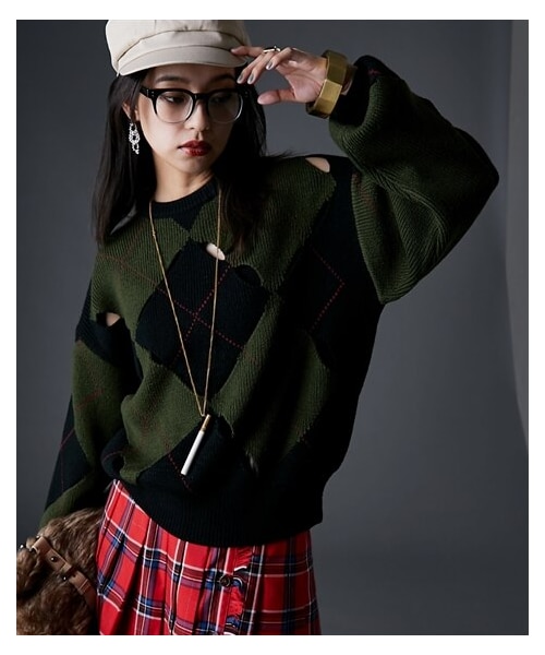 nissen（ニッセン）の「オープンワークアーガイルニットプルオーバー