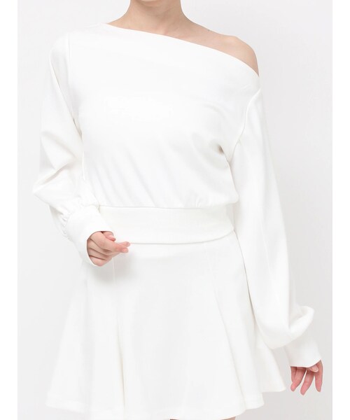 RESEXXY（リゼクシー）の「ワンショルスウェットトップス【セットアップ着用可能】（スウェット・レディース・ホワイト/グレー/ブラック・F）」の2枚目の写真