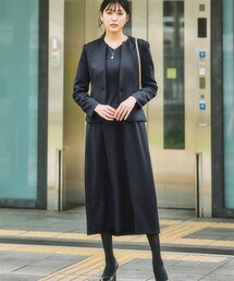 7days Life Styling | 【レディーススーツ】ウール調キーネックジャケットアンサンブルスーツ（ジャケット＋Ｖネック八分袖丈フレアワンピース）(スーツセット)