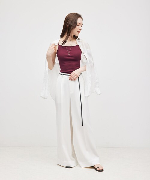 ROPE'（ロペ）の「コットンシルク丸胴テレコカップ付きキャミソール（キャミソール・レディース・ブラック/オフホワイト/ワイン・F）」の5枚目の写真