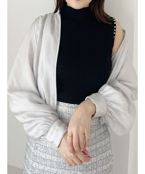 MERCURYDUO（マーキュリーデュオ）の「ボリュームスリーブショートブルゾン（ブルゾン・レディース・オフホワイト/ライトグレー・F）」の7枚目の写真