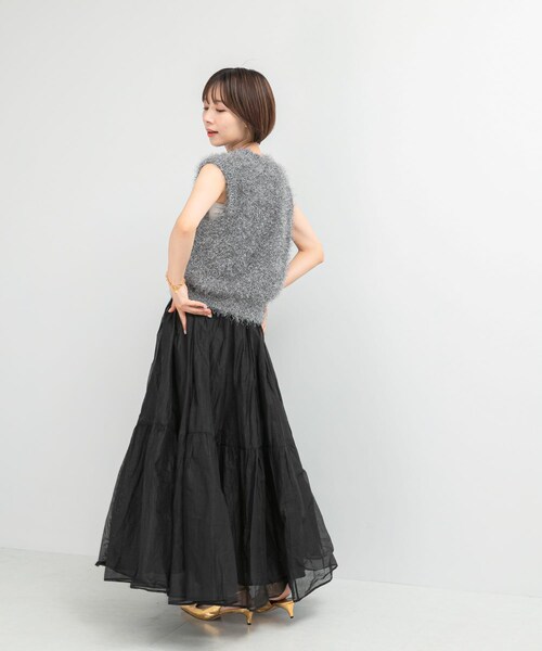 URBAN RESEARCH ROSSO（アーバンリサーチロッソ）の「MARILYN MOON　sheer cotton gather skirt（スカート・レディース・BLACK/GRAY・FREE）」の4枚目の写真