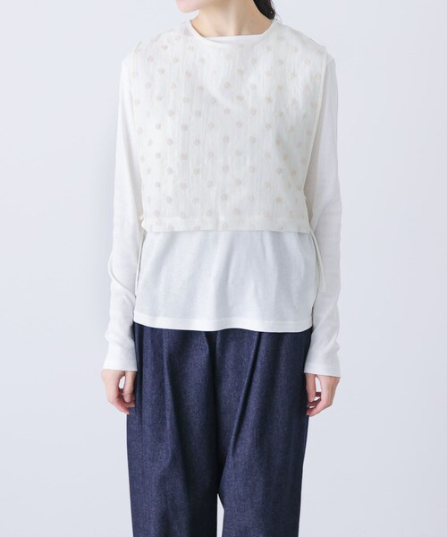 かぐれ（カグレ）の「ドット刺繍ウールガーゼビブ（ベスト・レディース・IVORY/BLACK・FREE）」の4枚目の写真