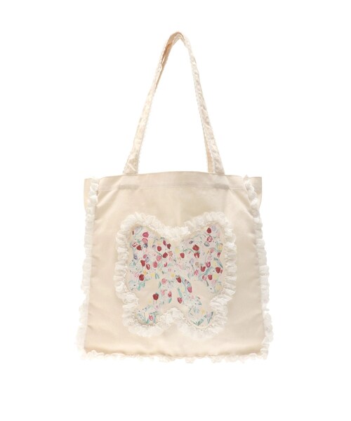 merry jenny（メリージェニー）の「Dream Garden-tulip ribbon lace tote（ハンドバッグ・レディース・アイボリー/ミントグリーン・F）」の2枚目の写真