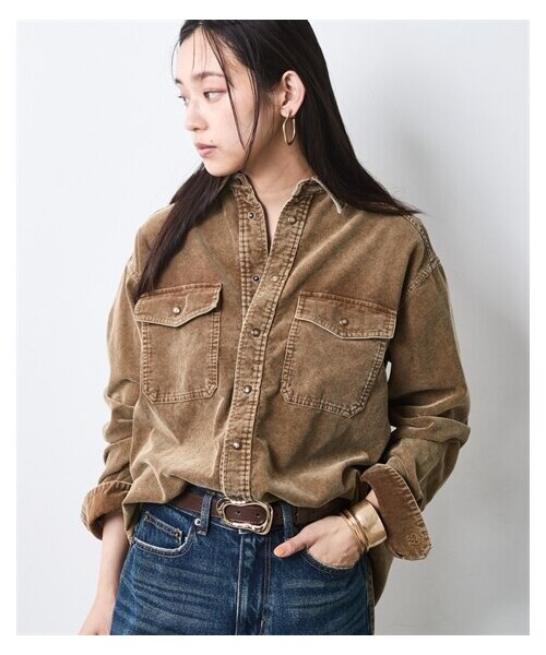 nissen（ニッセン）の「綿100％硫化染コーデュロイシャツ＜大きいサイズ有＞シックスタイル（シャツ/ブラウス・レディース・ブルー/モカ/黒・6L/8L/10L）」の5枚目の写真