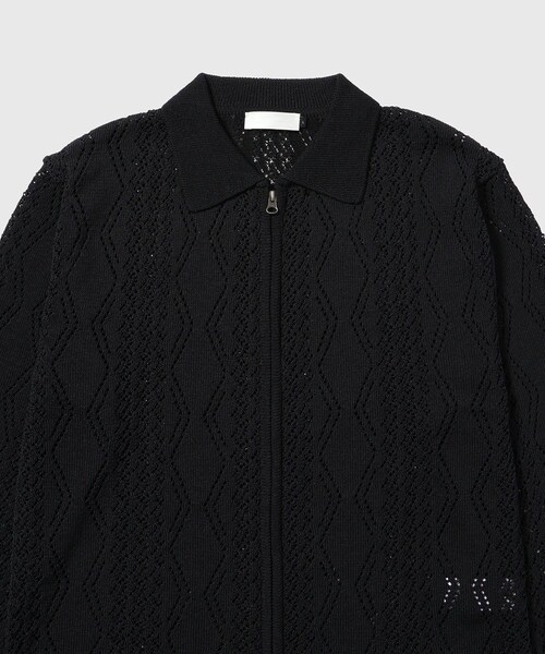 ADAM ET ROPE'（アダムエロペ）の「【AMOMENTO/アモーメント】CROCHET ZIP-UP CARDIGAN（カーディガン/ボレロ・メンズ・ブラック/ホワイト・L/M）」の6枚目の写真