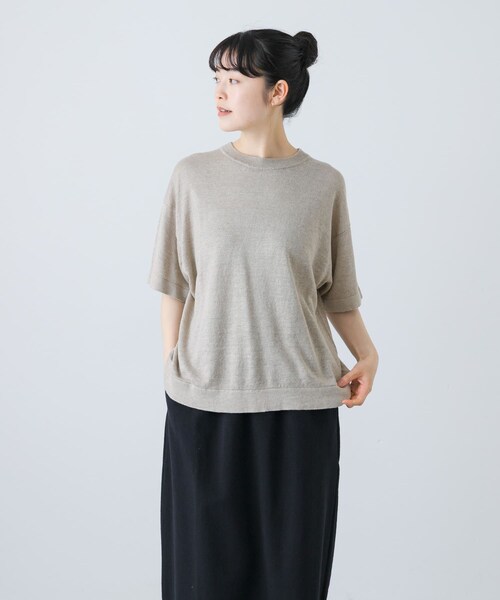 かぐれ（カグレ）の「リネン半袖クルーネックニット（ニット/セーター・レディース・NATURAL/OFF/BLACK・FREE）」の3枚目の写真