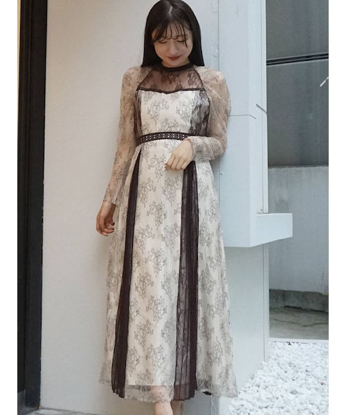 MERCURYDUO（マーキュリーデュオ）の「配色レースロングスリーブドレス 