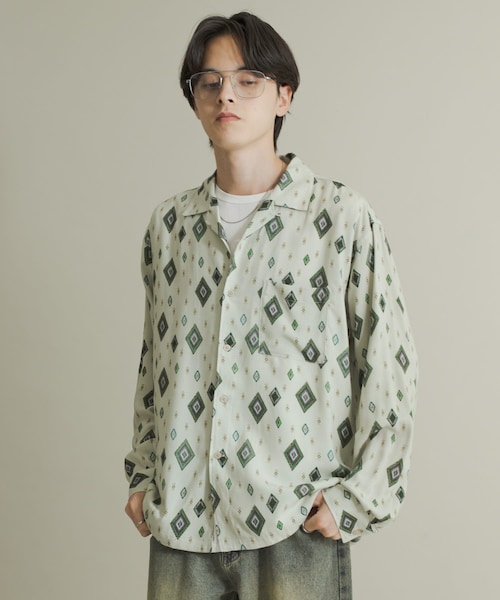 SENSE OF PLACE by URBAN RESEARCH(センスオブプレイスバイアーバンリサーチ)の「アソートパターンオープンカラーロングスリーブシャツ(シャツ/ブラウス・メンズ・BLK×CHA/L.BEG×GRN/NVY×BLU・M/L)」の2枚目の写真