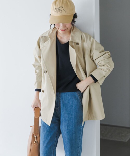 URBAN RESEARCH DOORS（アーバンリサーチドアーズ）の「撥水ショートトレンチ（ステンカラーコート・レディース・L.BEIGE/NAVY・Free）」の8枚目の写真