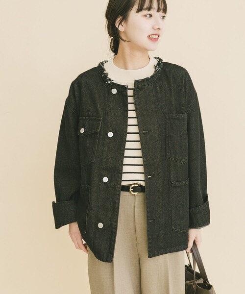 ITEMS URBANRESEARCH（アイテムズ アーバンリサーチ）の「デニムオーバーノーカラージャケット（デニムジャケット・レディース・BLU/GRY/BLK・Free）」の18枚目の写真