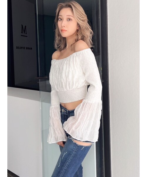 GYDA（ジェイダ）の「オフショルシャーリングスリーブブラウス（シャツ/ブラウス・レディース・オフホワイト/ブラック・F）」の3枚目の写真