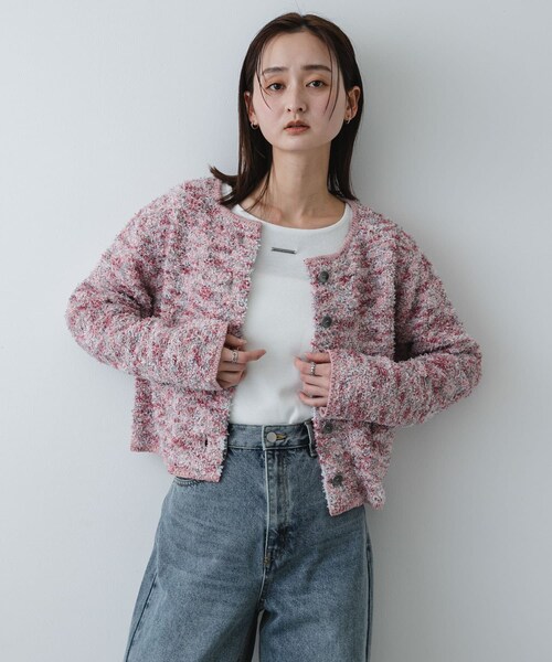 SENSE OF PLACE by URBAN RESEARCH(センスオブプレイスバイアーバンリサーチ)の「『洗濯可』ミックスツイードカーディガン(カーディガン/ボレロ・レディース・BLACK/BEIGE/PINK・One)」の20枚目の写真
