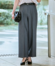 7days Life Styling | ストライプタックワイドパンツ（しわになりにくい・速乾・UVカット）＜大きいサイズ有＞(その他パンツ)