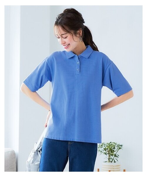 nissen（ニッセン）の「吸汗速乾・ＵＶカットカノコ５分袖ポロシャツ＜大きいサイズ有＞（ポロシャツ・レディース・黒/オフホワイト/ネイビー/杢グレー/マホガニーブラウン/カージナルレッド/フォレストグリーン/ピンク/ブルー/セージグリーン/ターコイズグリーン/ラベンダー/アッシュカーキ・L/LL/3L/4L/5L/6L/8L/10L/S/M）」の9枚目の写真