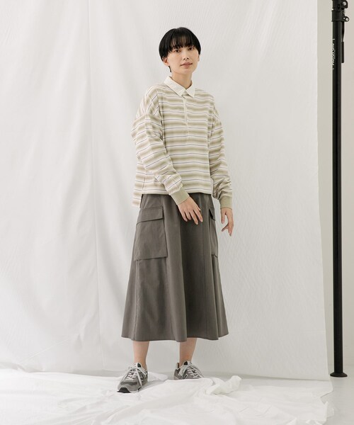 EKAL（エカル）の「ネイチャーボーダープルオーバー（Tシャツ/カットソー・レディース・MILK WHITE/MOSS KHAKI・one）」の9枚目の写真