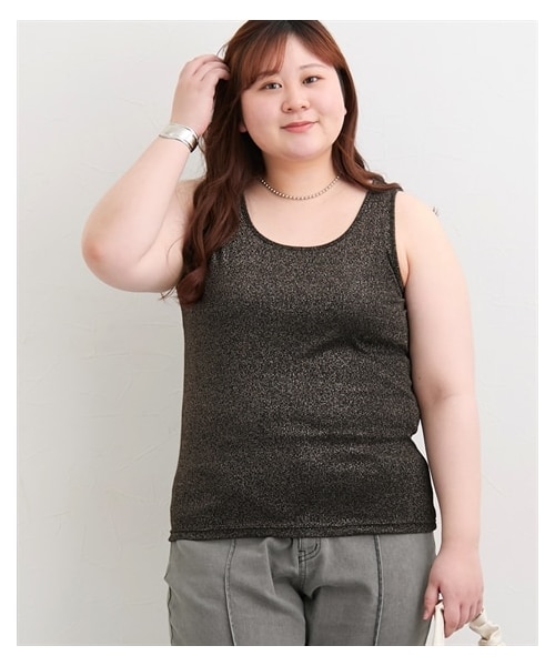 nissen（ニッセン）の「＜大きいサイズ＞ ラメテレコタンクトップ（キャミソール・レディース・ラベンダー×シルバーラメ/ライトグレー×シルバーラメ/黒×ゴールドラメ/ベージュ×シルバーラメ/杢グレー×シルバーラメ・L/LL/3L/4L/5L/6L/8L/10L）」の19枚目の写真