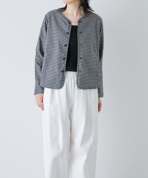 かぐれ(カグレ)の「Yoli GINGHAM REVERSIBLE JACKET(ノーカラージャケット・レディース・BLACKBLACK・1)」の1枚目の写真