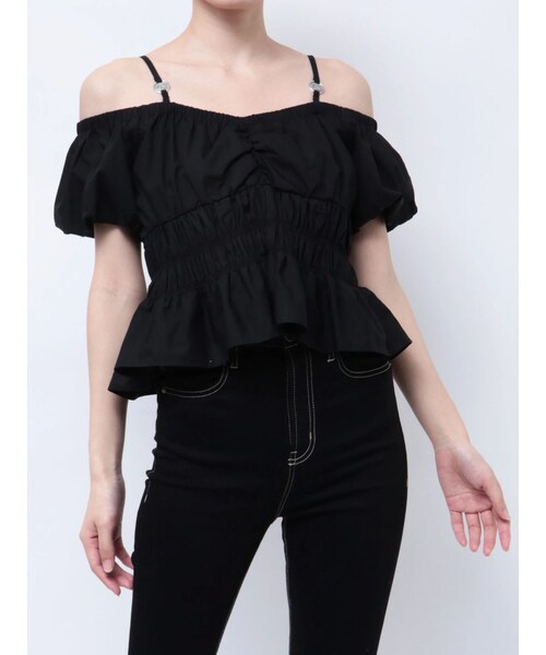 GYDA（ジェイダ）の「GDチャームオフショルブラウス（シャツ/ブラウス・レディース・オフホワイト/ブラック/ミックス・F）」の2枚目の写真