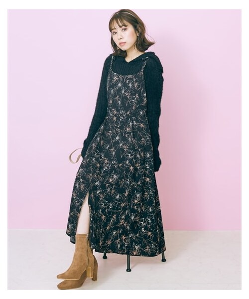 nissen（ニッセン）の「大きいサイズショルダーリボン花柄キャミソールワンピースmarun（ワンピース・レディース・ピンク/黒・L/8L/5L/10L/3L/6L/LL/4L）」の7枚目の写真