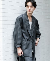 『セットアップ対応』『イージーケア/速乾』リネンライクピンストライプルーズジャケット
