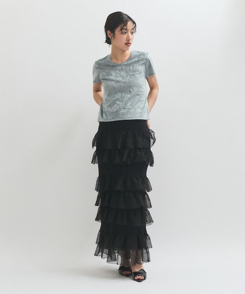 ADAM ET ROPE'（アダムエロペ）の「シアーフリルスカート（スカート・レディース・ブラック/ホワイト/ダークブラウン・F）」の10枚目の写真