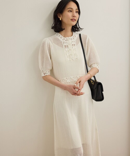ROPE'（ロペ）の「クロシェニットワンピース/洗える（ワンピース・レディース・ホワイト/ネイビー・F）」の3枚目の写真