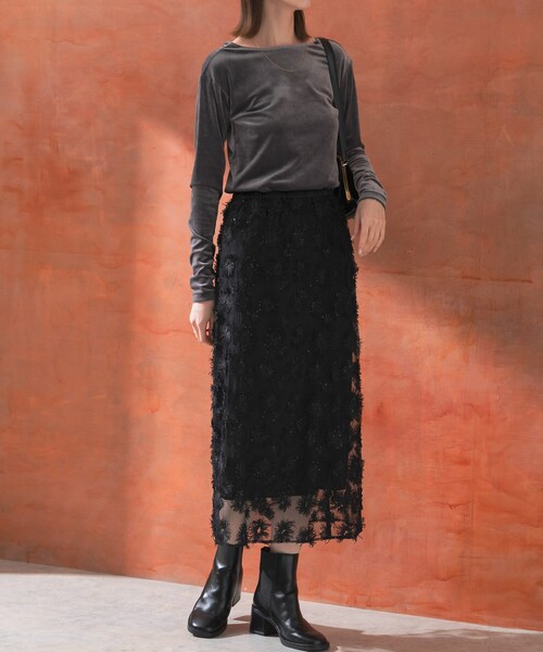 URBAN RESEARCH ROSSO（アーバンリサーチロッソ）の「チュールフラワーレイヤードスカート（スカート・レディース・black/l.beige・FREE）」の5枚目の写真