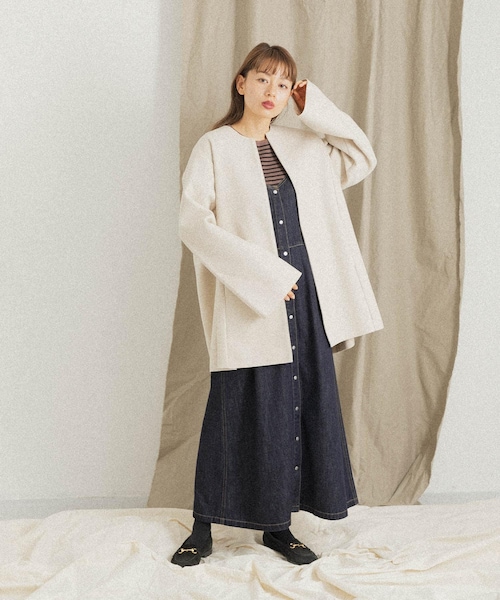 URBAN RESEARCH Sonny Label（アーバンリサーチサニーレーベル）の「ニットメルトンミドルコート（ノーカラージャケット・レディース・GRAY/NAVY/ECRU・FREE）」の9枚目の写真