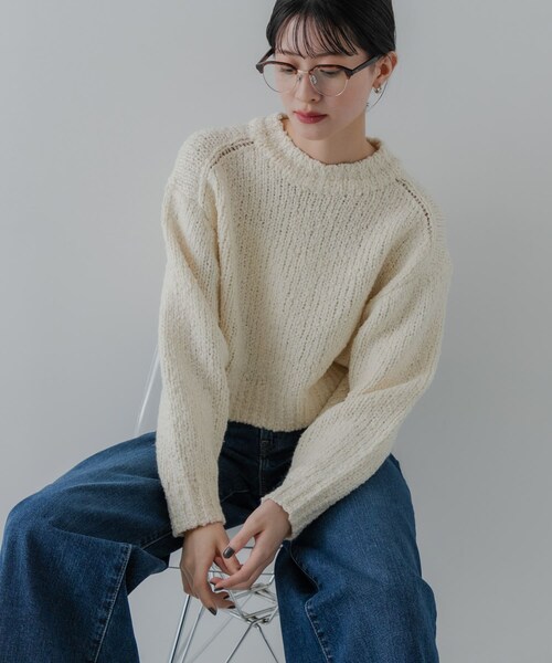 URBAN RESEARCH（アーバンリサーチ）の「バルキーブークレニット（ニット/セーター・レディース・OFF WHITE/PINK/BLACK MIX・Free）」の8枚目の写真