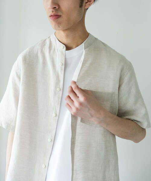 URBAN RESEARCH DOORS（アーバンリサーチドアーズ）の「シルケットリネン バンドカラーショートスリーブシャツ（シャツ/ブラウス・メンズ・ECRU/BROWN/INDIGO/HT CHECK・M/L/XL）」の8枚目の写真