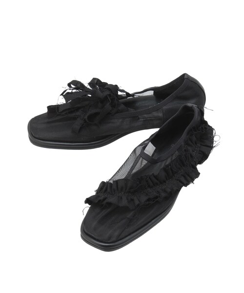 merry jenny（メリージェニー）の「アシメメッシュフラットshoes（バレエシューズ・レディース・ブラック/ベージュ・M/L）」の2枚目の写真