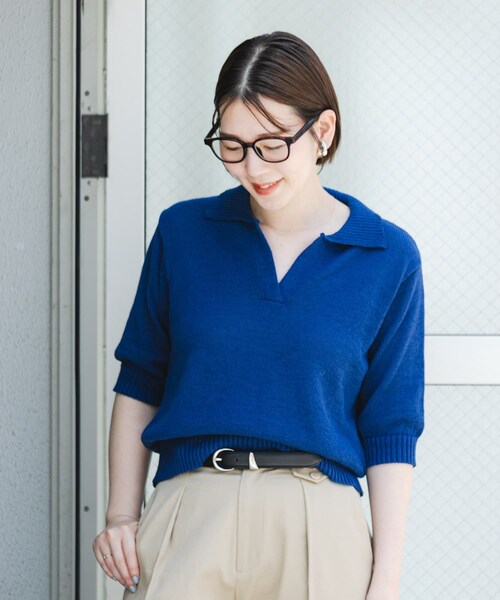 URBAN RESEARCH ROSSO（アーバンリサーチロッソ）の「F by ROSSO　オープンカラーサマーニット（ニット/セーター・レディース・L/BEIGE/BLUE/BORDER・FREE）」の14枚目の写真