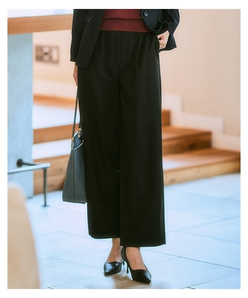 nissen（ニッセン）の「【あったか裏起毛】ウール調ストレッチワイドパンツ（しわになりにくい・保温性）<大きいサイズ有>（パンツ・レディース・黒系チェック/ブラウン系チェック/黒無地/チャコール・S/M/L/LL/3L/4L/5L/6L）」の15枚目の写真