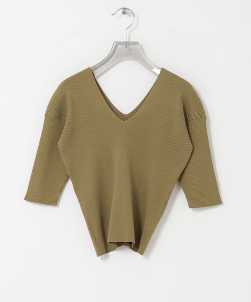 URBAN RESEARCH(アーバンリサーチ)の「Vネックハーフスリーブリブニット(ニット/セーター・レディース・IVORY/KHK BEIGE/NAVY・Free)」の7枚目の写真