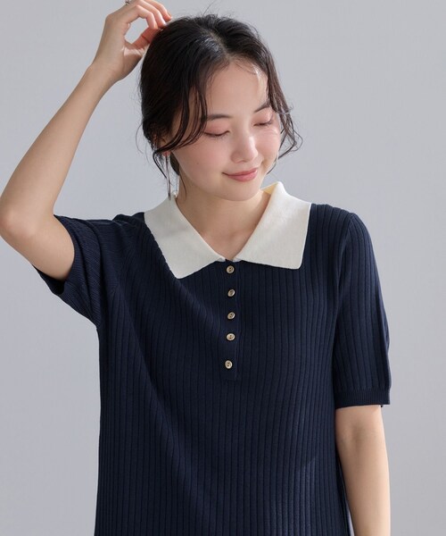 VIS（ビス）の「ポロ襟ニットワンピース（ワンピース・レディース・チャコール/ブラウン/ネイビー・F）」の19枚目の写真