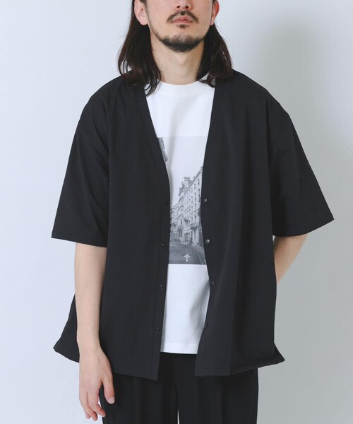 ITEMS URBANRESEARCH(アイテムズ アーバンリサーチ)の「『接触冷感/イージーケア/吸水速乾/撥水/防汚』高機能シアサッカー 半袖カーディガン(楽着シリーズ)(カーディガン/ボレロ・メンズ・BLACK/BEIGE/L.BLUE・M/L)」の6枚目の写真